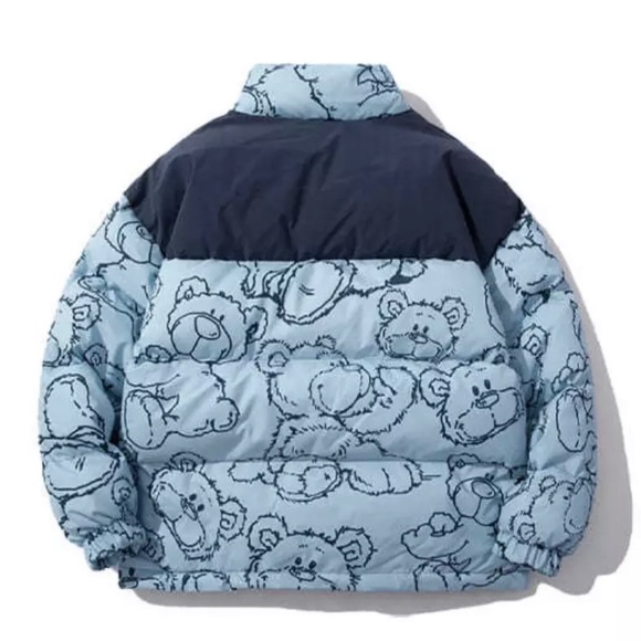 Cartoon Bear Print Oversized Jacket Loose Crop Puffer and Korean Knitted Beanie - Picture 6 of 14